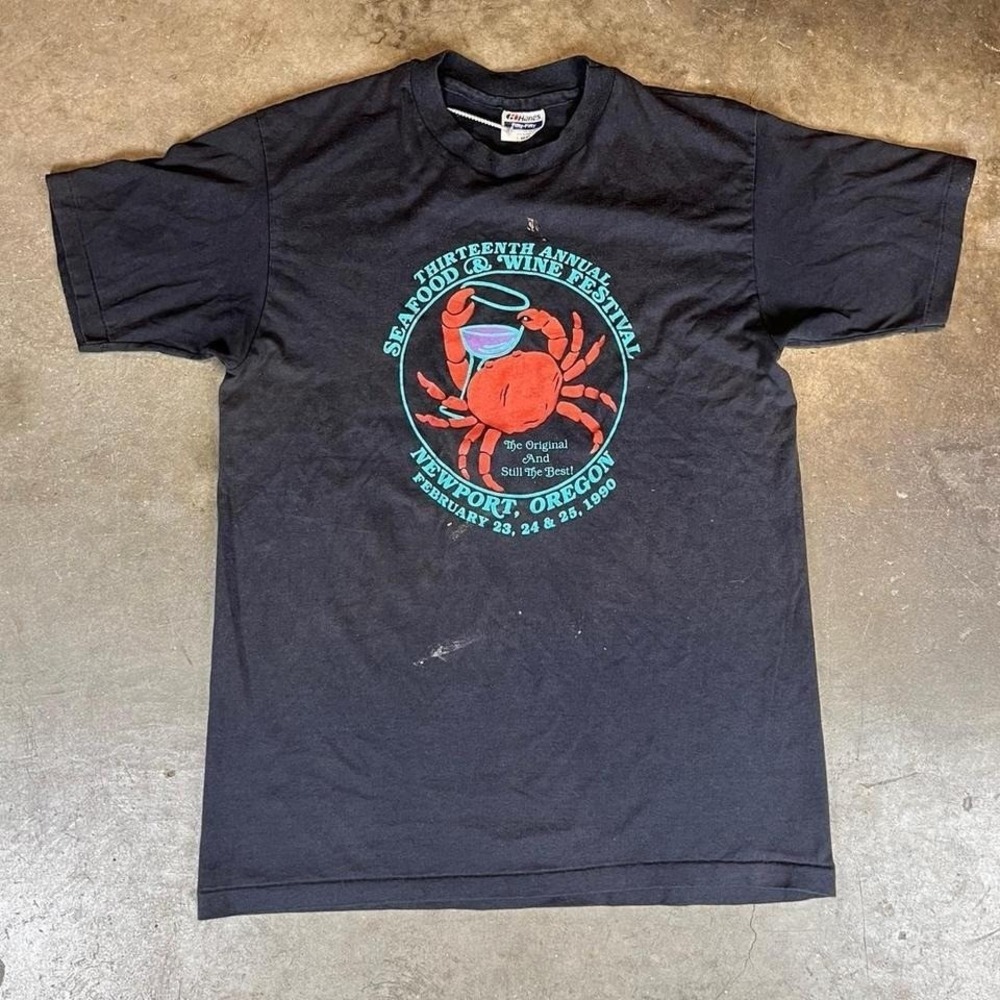 Vintage 1990 Newport Oregon Seafood & Wine‎ Festival single stitched Mens L tee